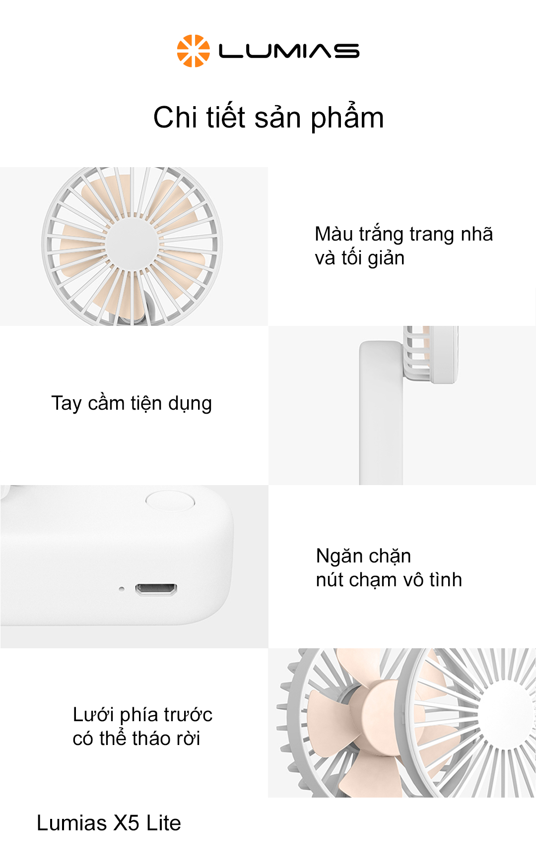 Đặc điểm quạt tích điện cầm tay Lumias X5 lite