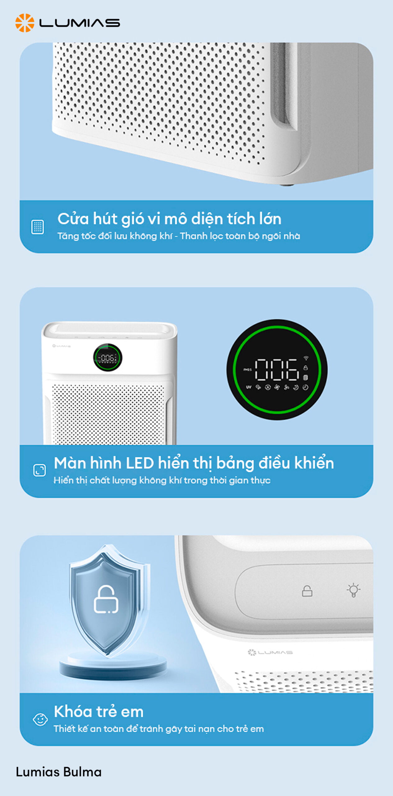 Đặc điểm máy lọc không khí Lumias Bulma