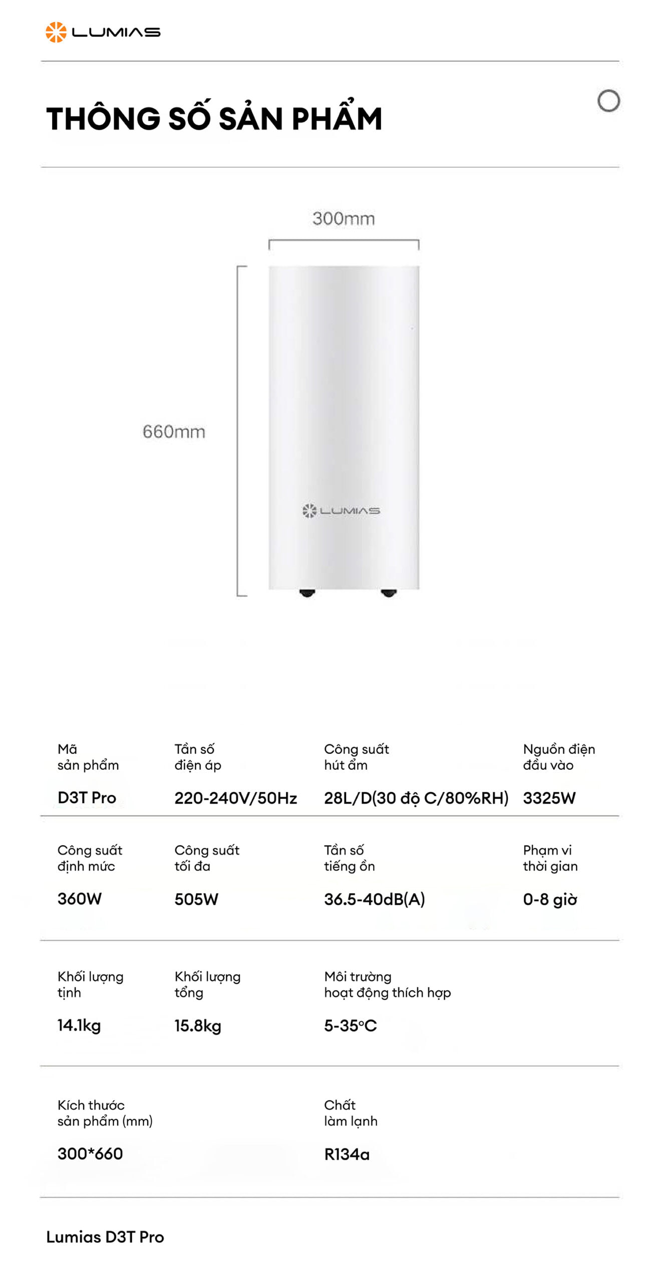 Đặc điểm máy hút ẩm Lumias D3T Pro