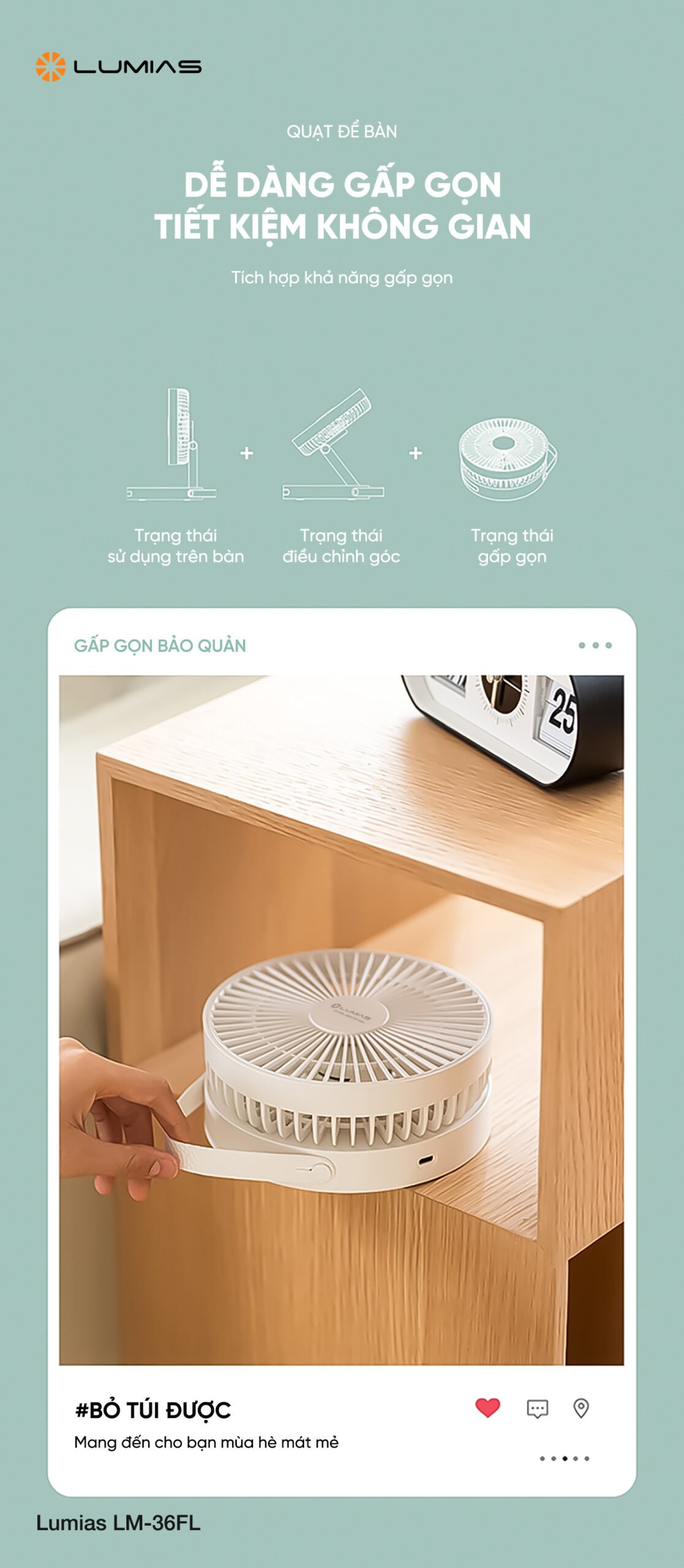 Đặc điểm quạt để bàn Lumias LM-36FL
