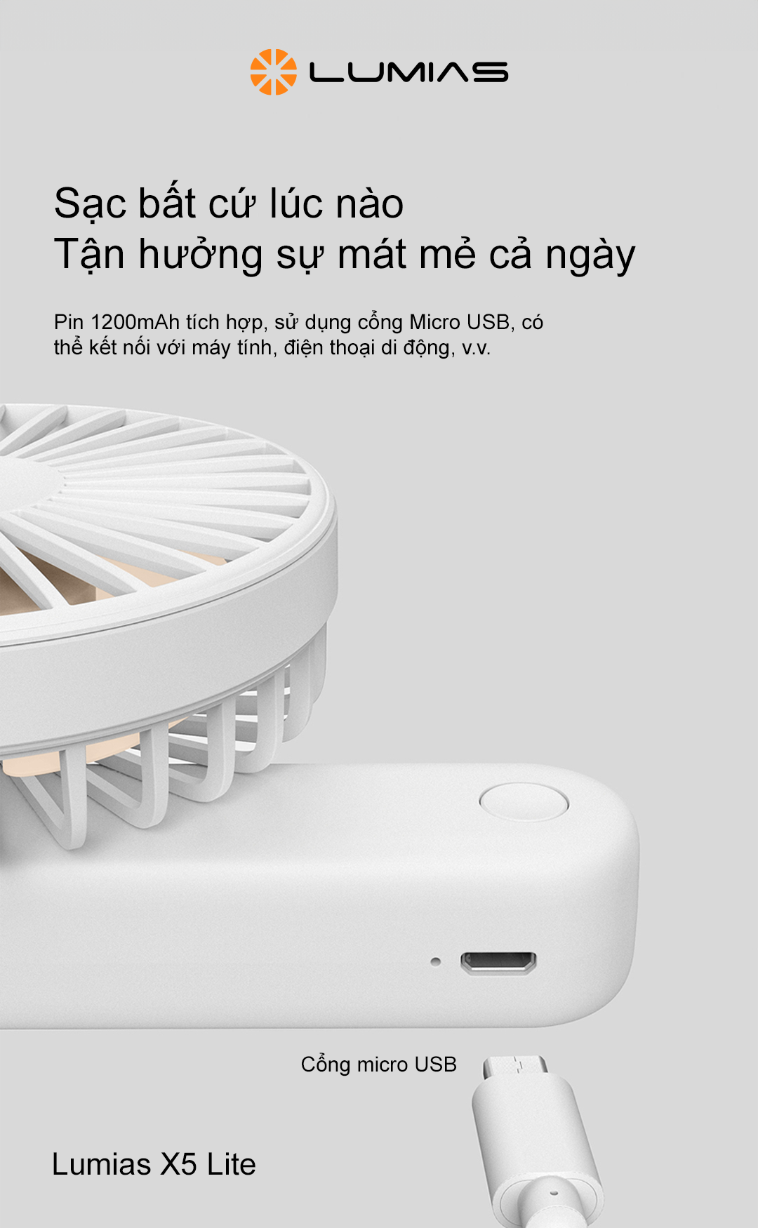 Đặc điểm quạt tích điện cầm tay Lumias X5 lite