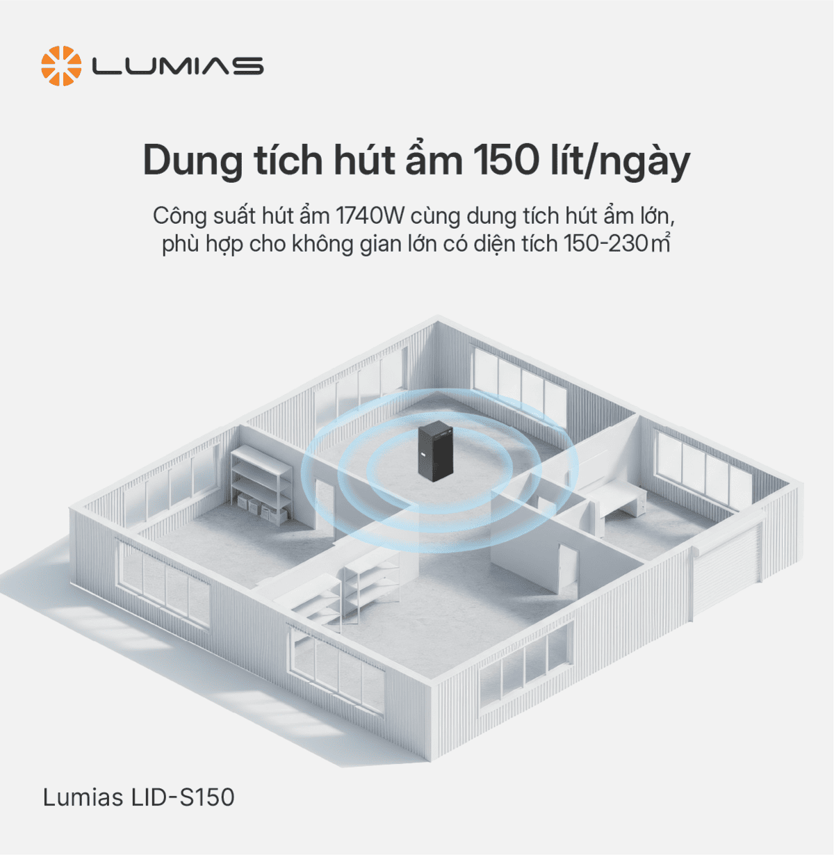 Máy hút ẩm công nghiệp 150L Lumias LID-S150 dung tích