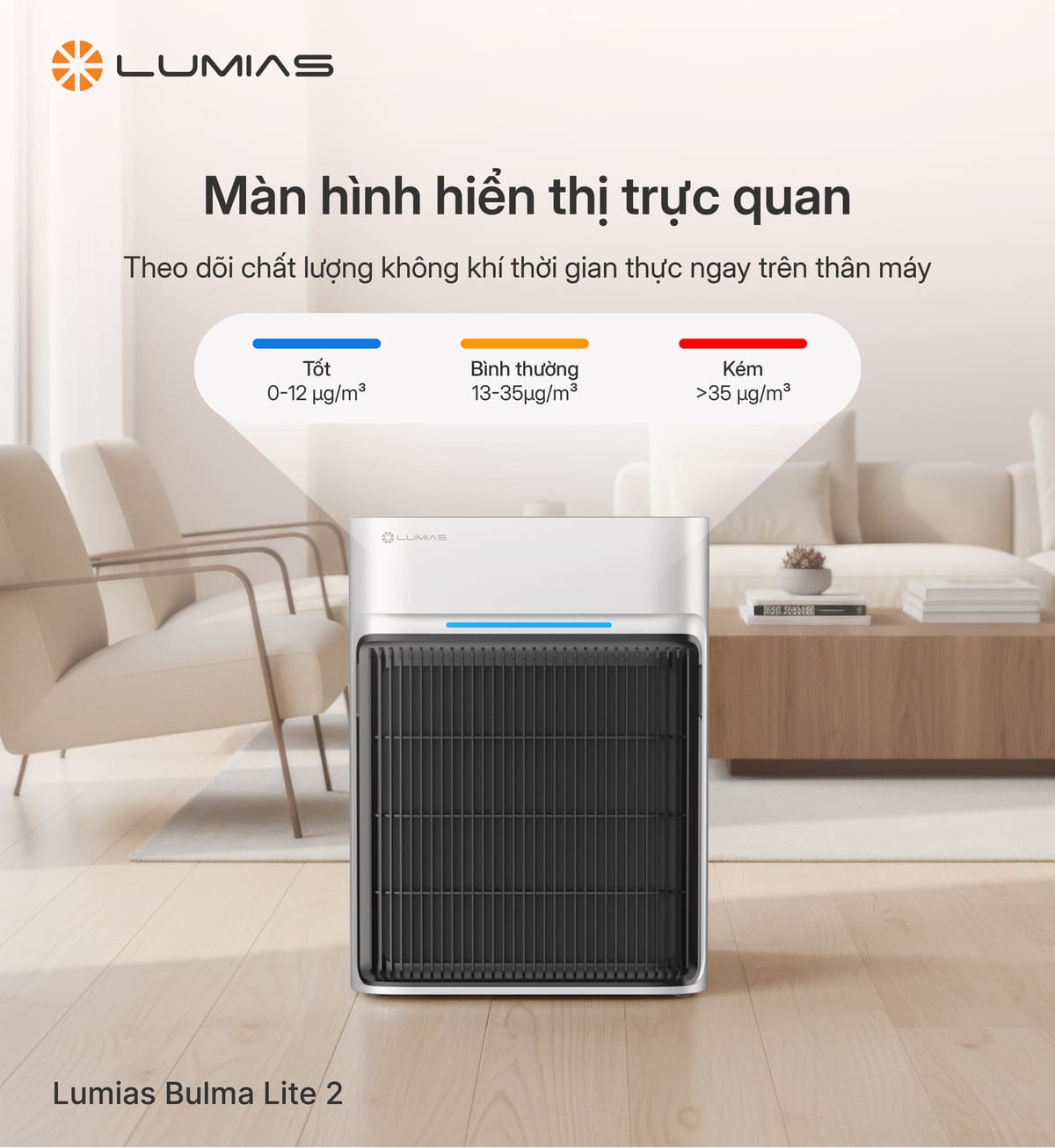 Máy lọc không khí Lumias Bulma Lite 2 màn hình hiển thị