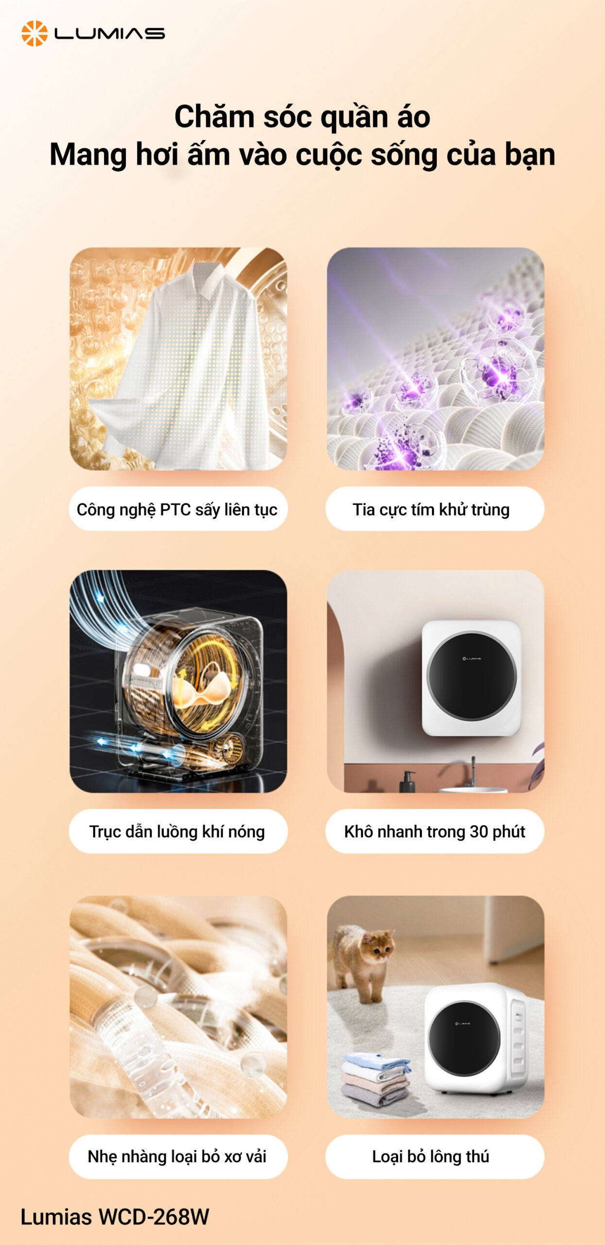 Máy sấy quần áo Lumias WCD-268W tính năng
