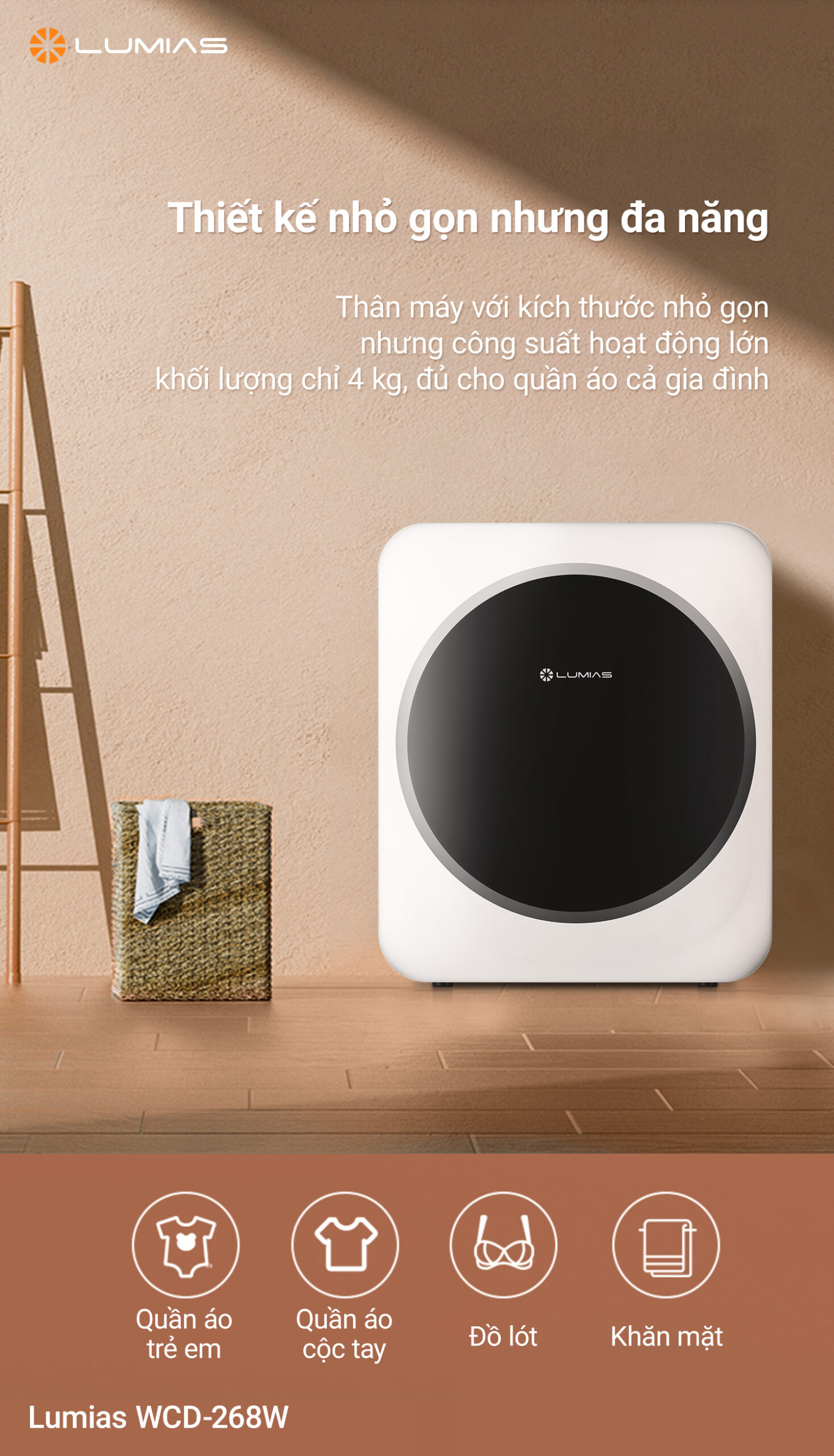 Máy sấy quần áo Lumias WCD-268W tiện ích