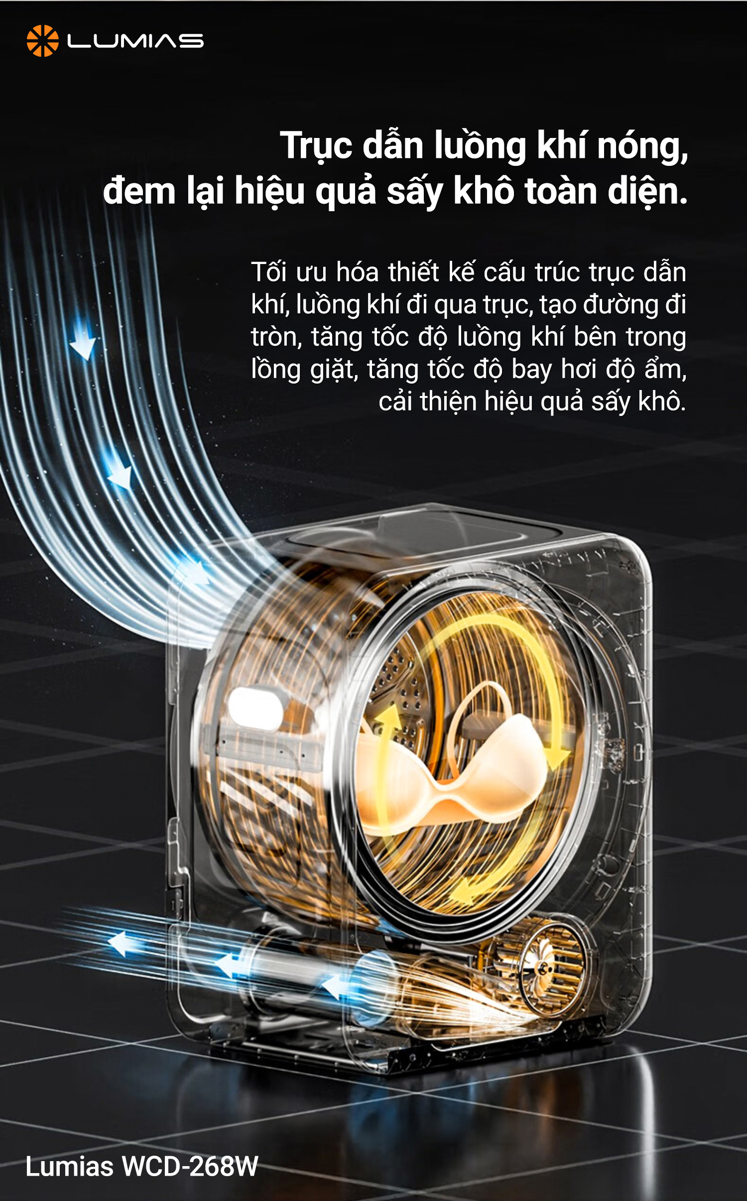Máy sấy quần áo Lumias WCD-268W cơ chế sấy
