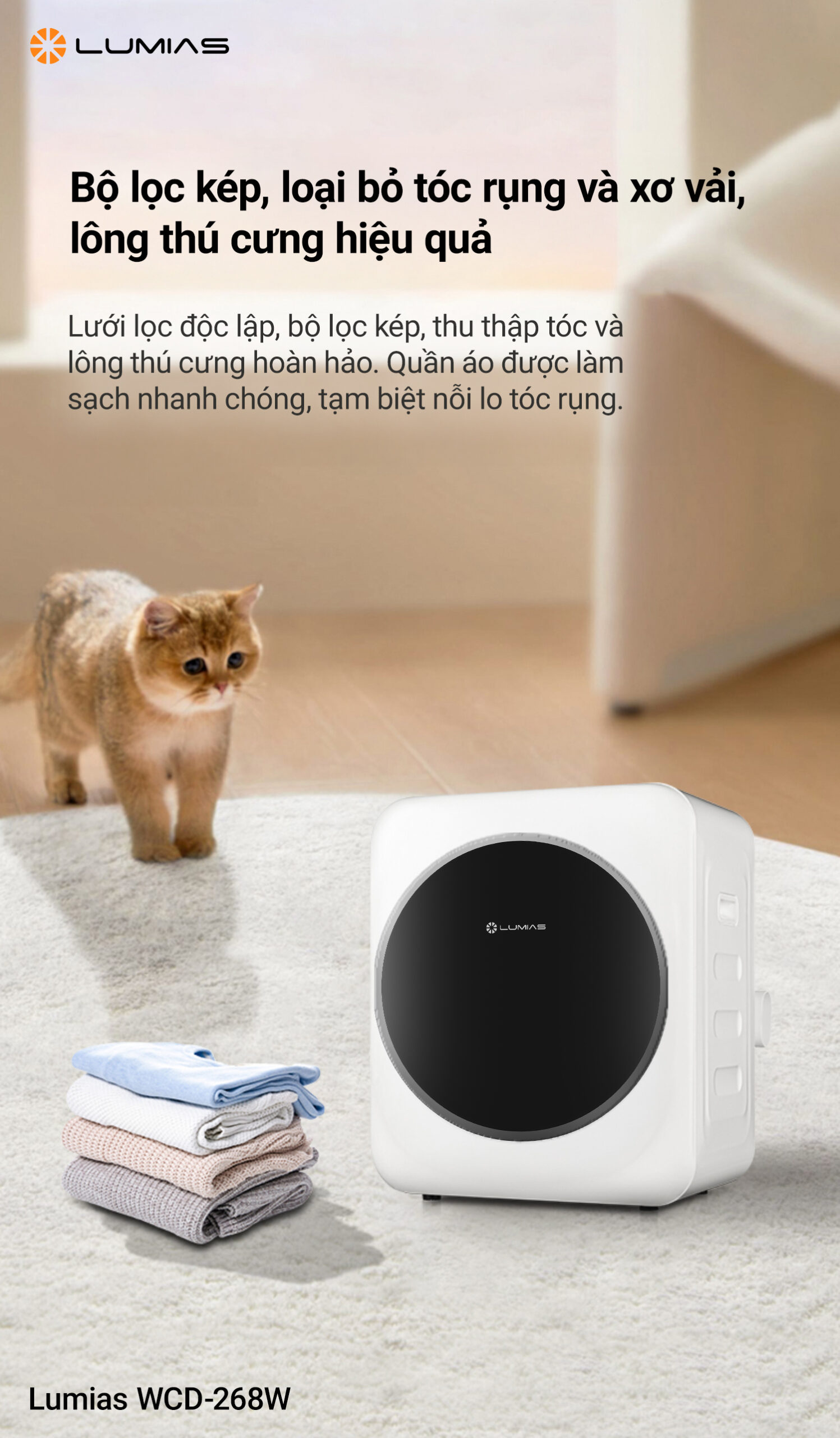 Máy sấy quần áo Lumias WCD-268W an toàn cho pet