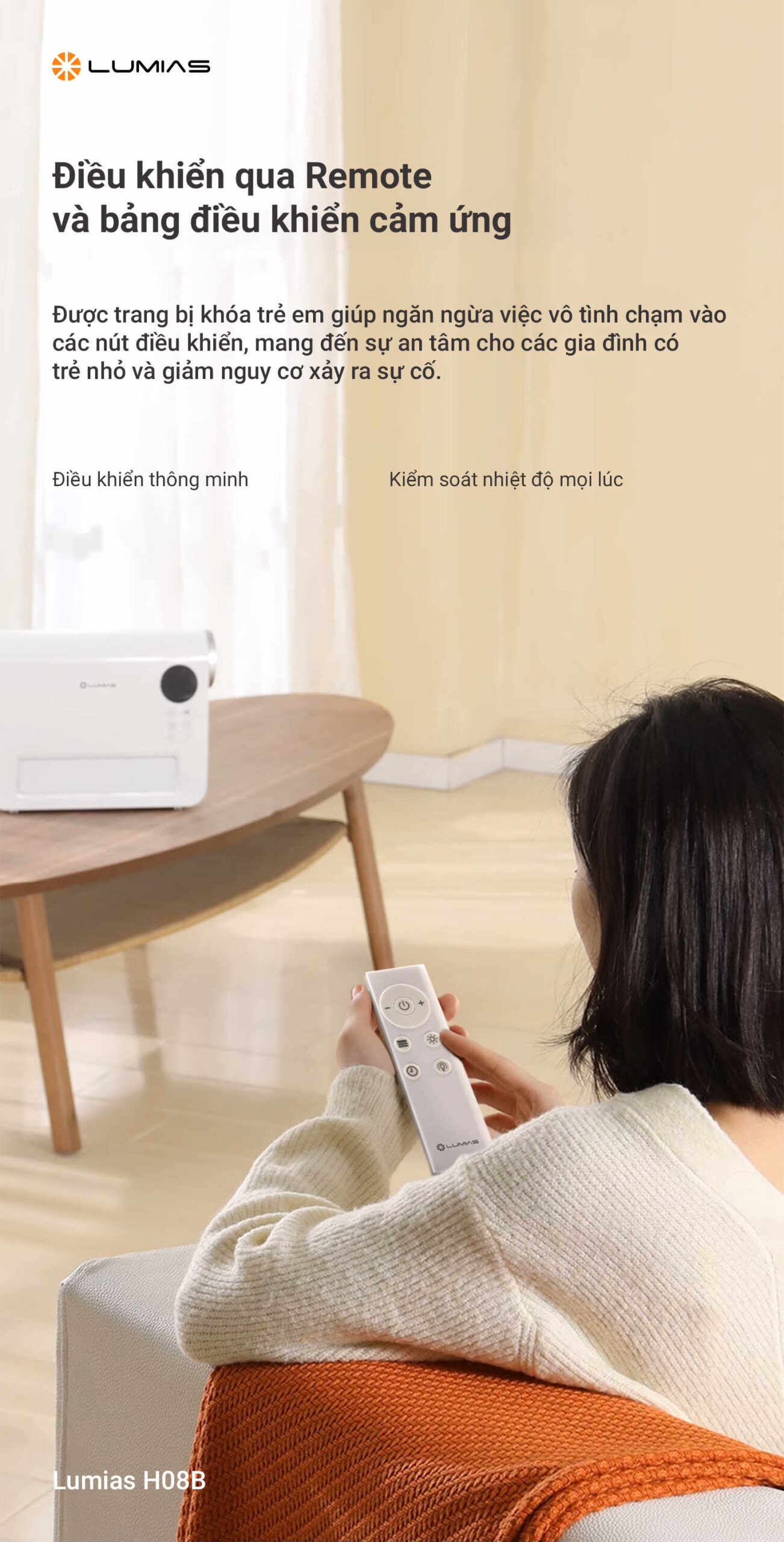 Máy sưởi đa năng Ceramic Lumias H08B điều khiển từ xa
