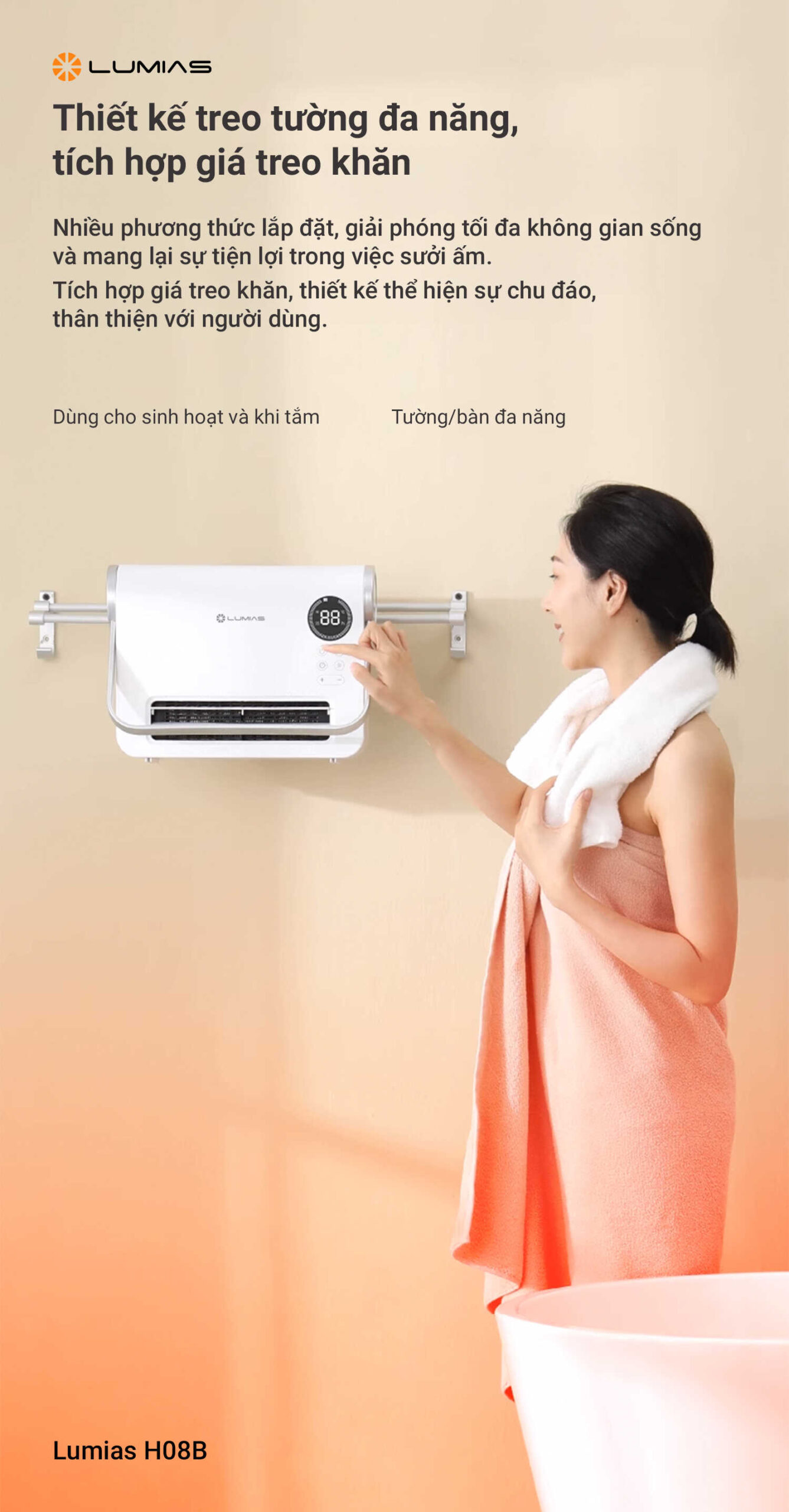 Máy sưởi đa năng Ceramic Lumias H08B thiết kế tiện lợi