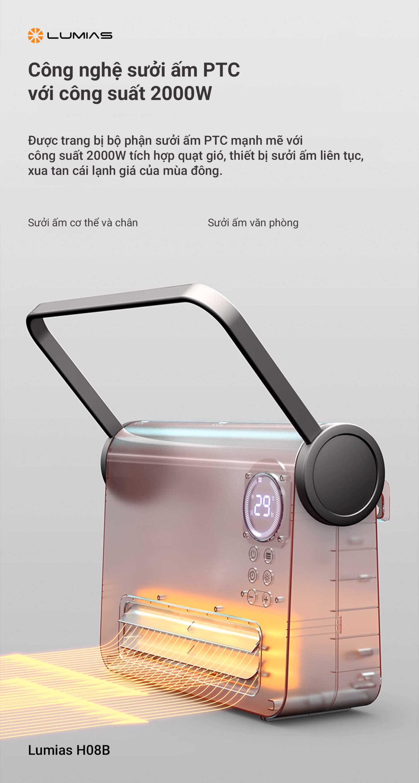 Máy sưởi đa năng Ceramic Lumias H08B công nghệ