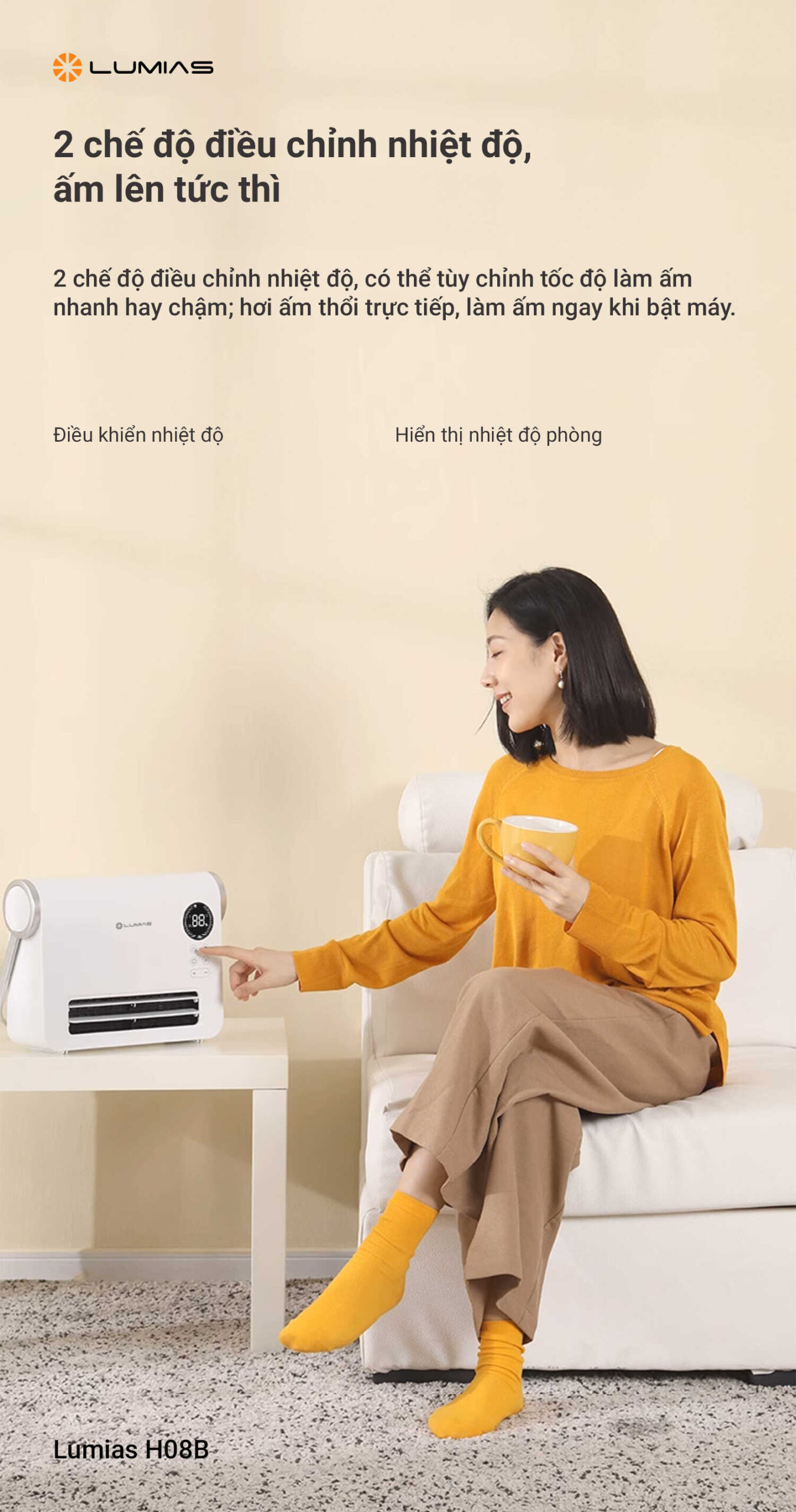 Máy sưởi đa năng Ceramic Lumias H08B điều chỉnh dễ dàng