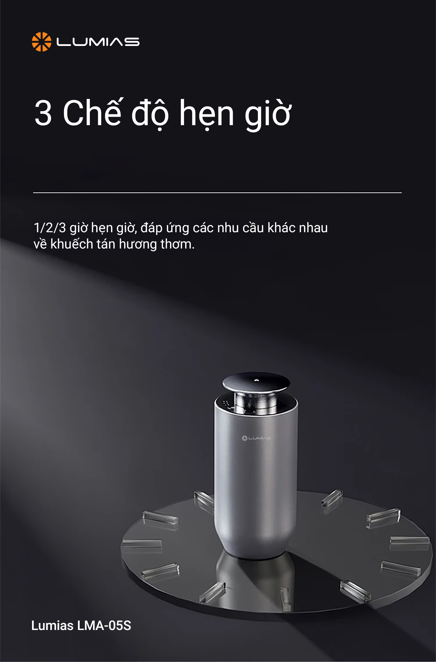 Máy xông tinh dầu Lumias LMA-05S chế độ hẹn giờ