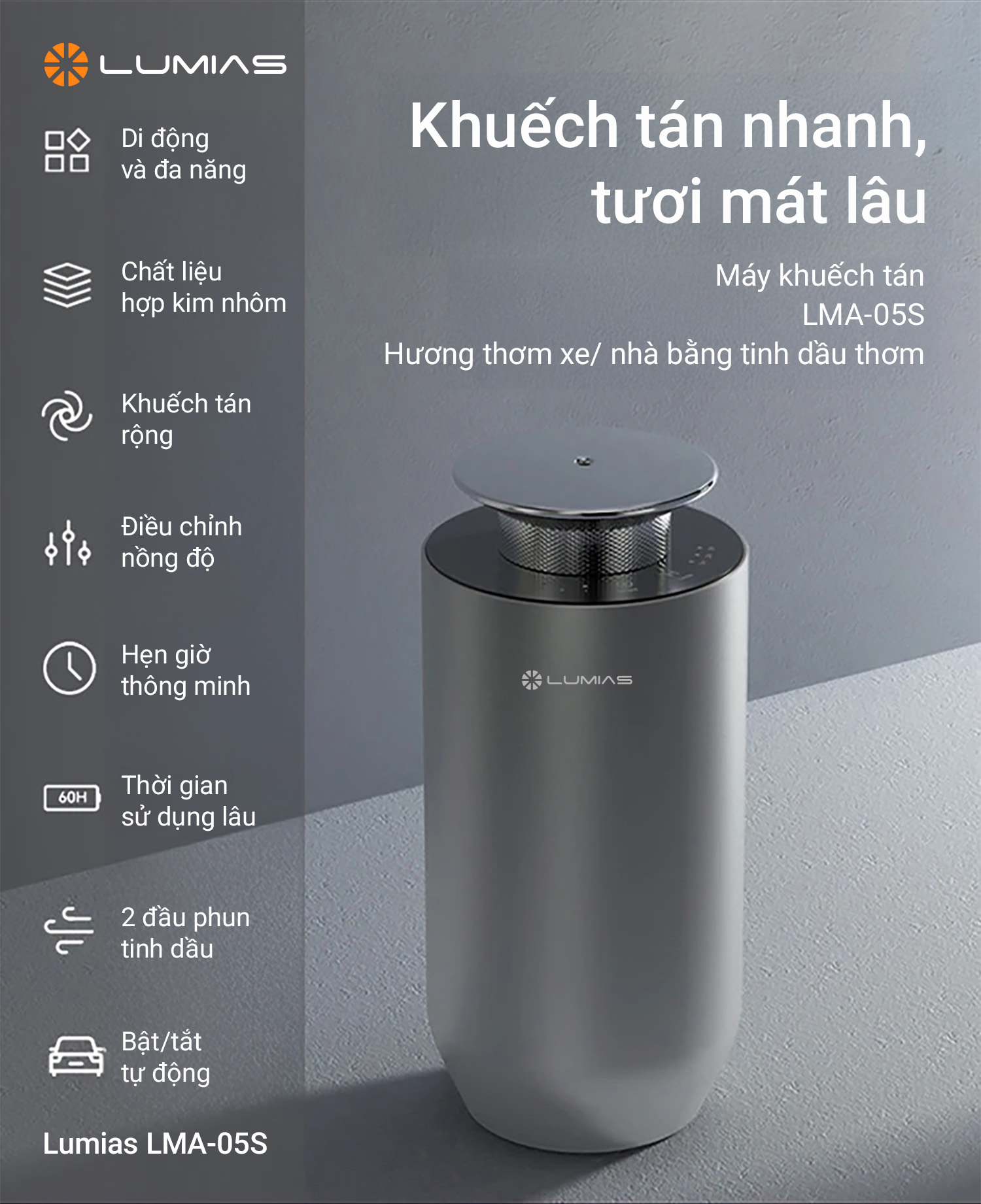 Máy xông tinh dầu Lumias LMA-05S khuếch tán hương