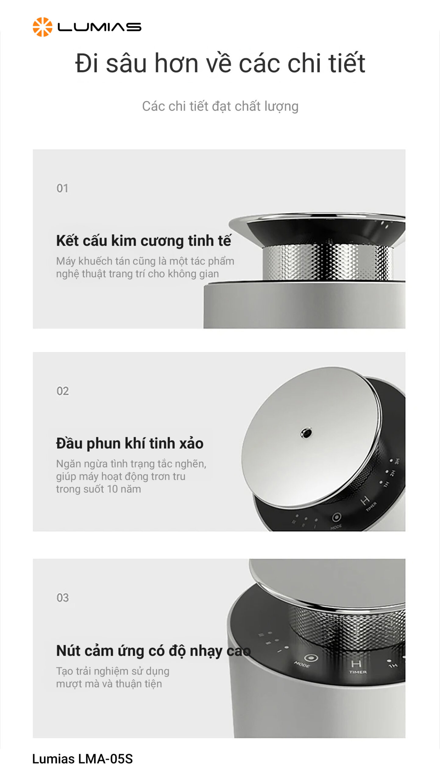 Máy xông tinh dầu Lumias LMA-05S tinh tế từng chi tiết