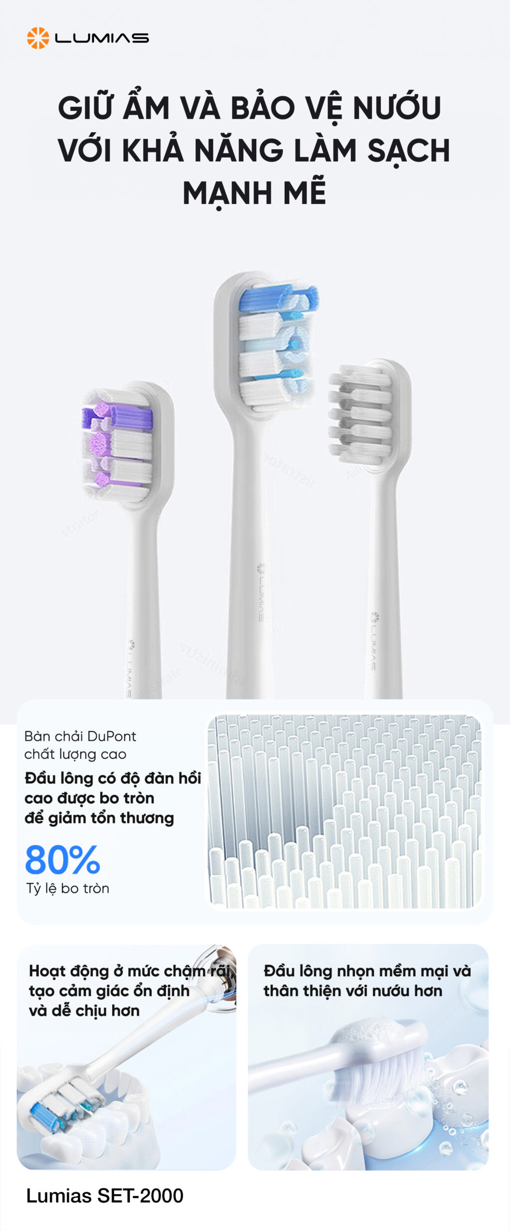 Bàn chải điện Lumias SET-2000 giữ ẩm và bảo vệ nướu