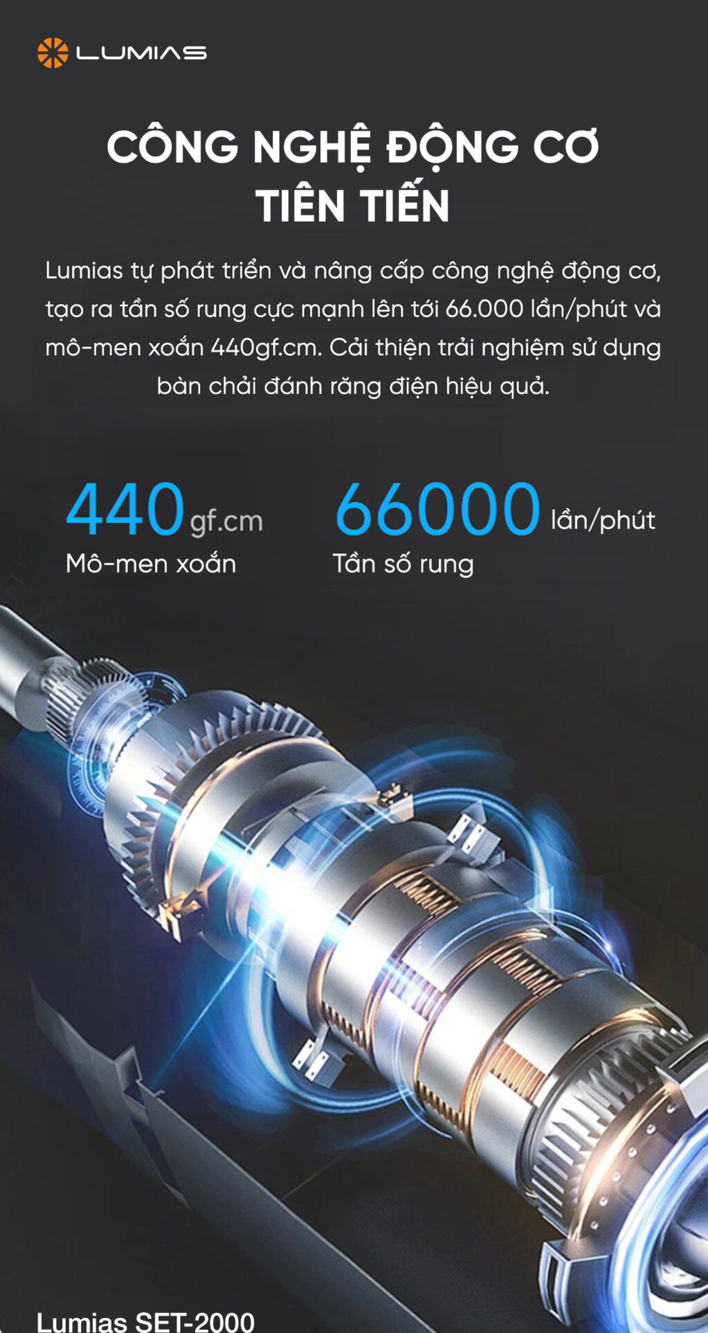 Bàn chải điện Lumias SET-2000 động cơ
