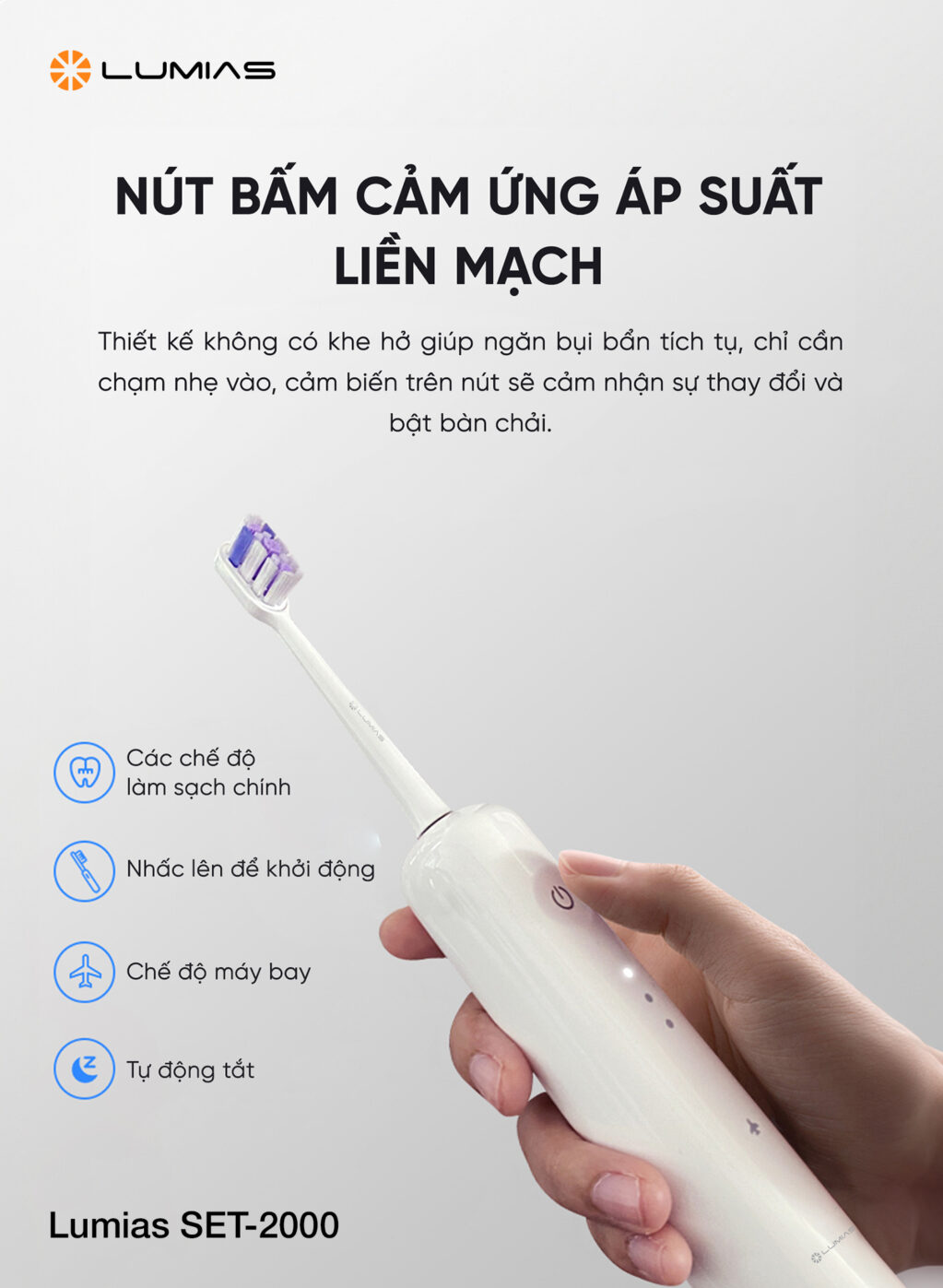 Bàn chải điện Lumias SET-2000 nút bấm cảm ứng