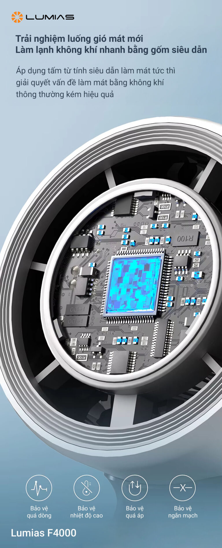 Quạt cầm tay Lumias F4000 bộ chip xử lý