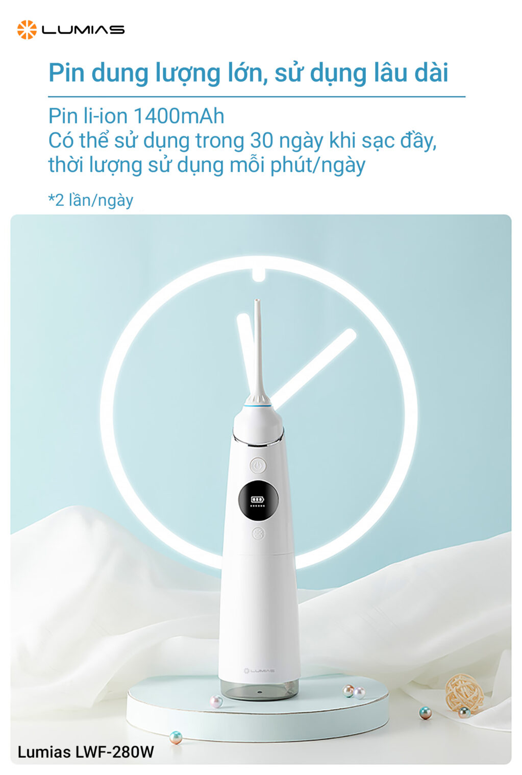 Máy tăm nước Lumias LWF-280W dung lượng pin lớn