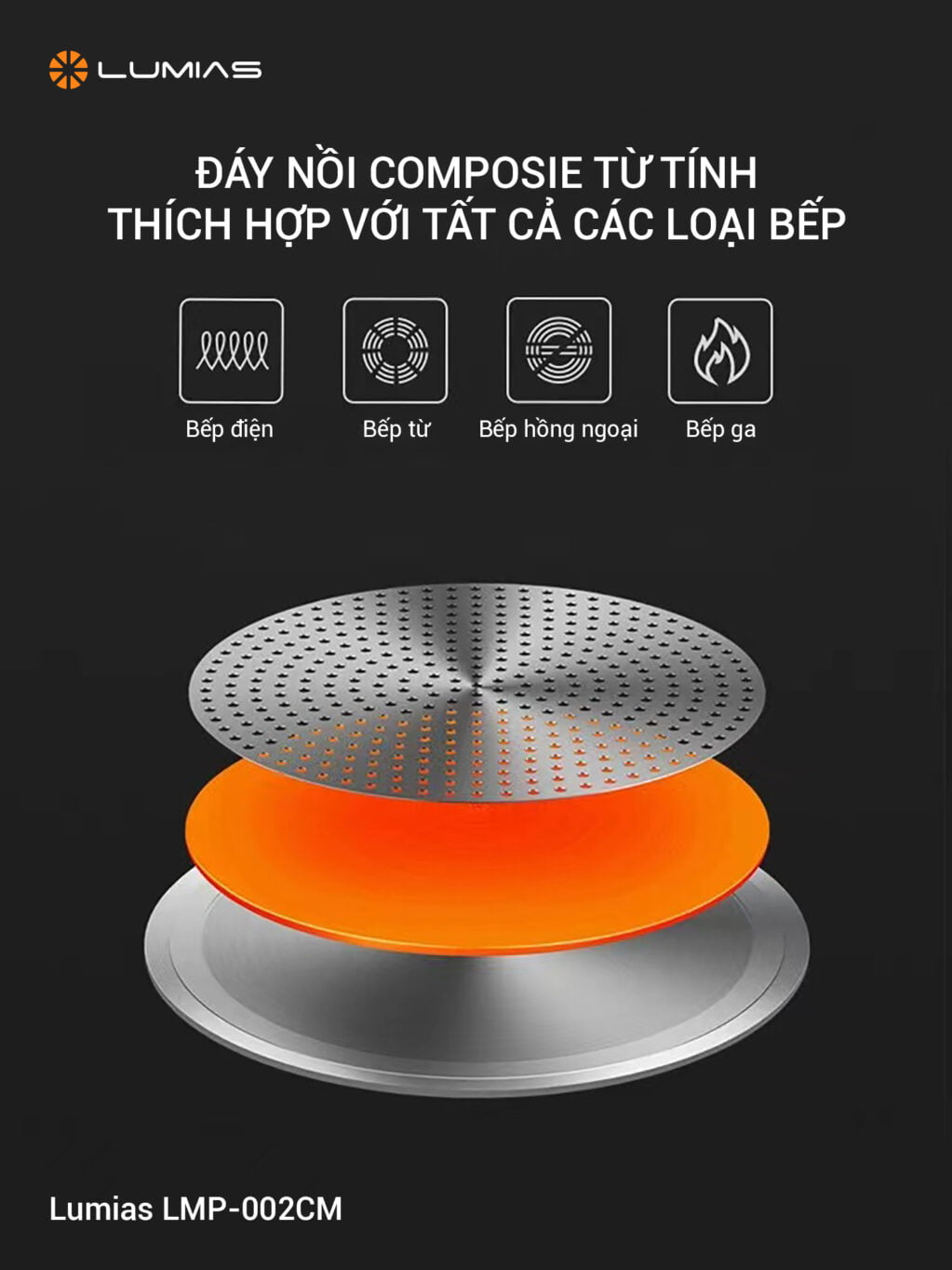 Nồi hợp kim nhôm Lumias LMP-002CM đáy nồi