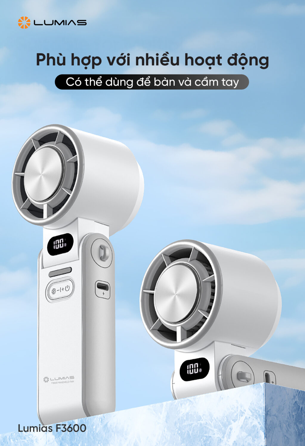 Quạt cầm tay làm lạnh Lumias F3600 phù hợp nhiều hoạt động