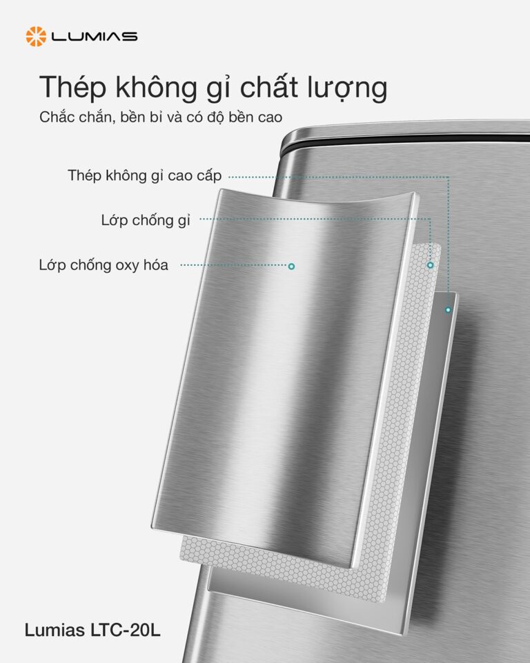 Thùng rác dung tích 20L Lumias LTC-20L thép không gỉ