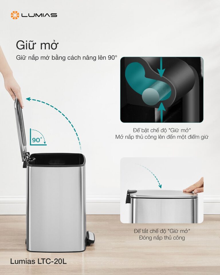 Thùng rác dung tích 20L Lumias LTC-20L giữ mở
