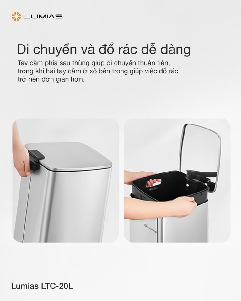 Thùng rác dung tích 20L Lumias LTC-20L di chuyển và đổ rác